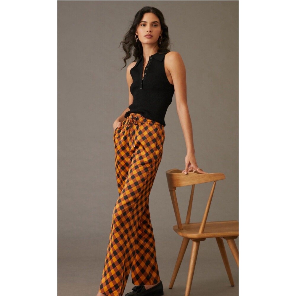 Free People Scotch & Soda Gold Black Geometric Wide Leg Boho Trouser Pants Sz XL - Picture 1 of 16